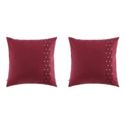 Lot De 2 Taies D'oreiller Brodées Plis Religieuses Bordeaux