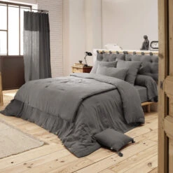 Housse De Couette Double Gaze De Coton Gris Anthracite -Terre de nuit boutique anthracite ambiance 2