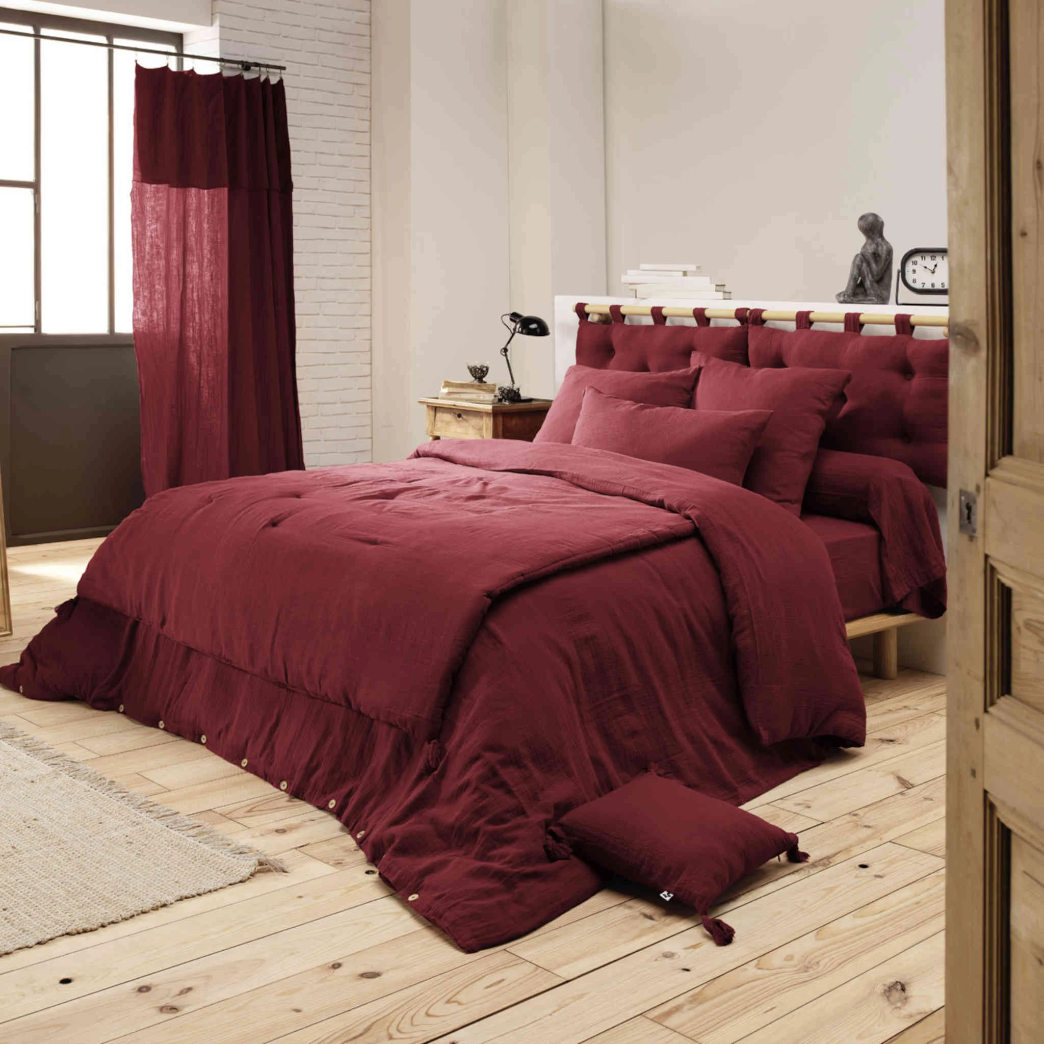 Housse De Couette Double Gaze De Coton Bordeaux 5 Housse De Couette Double Gaze De Coton Bordeaux – Image 3