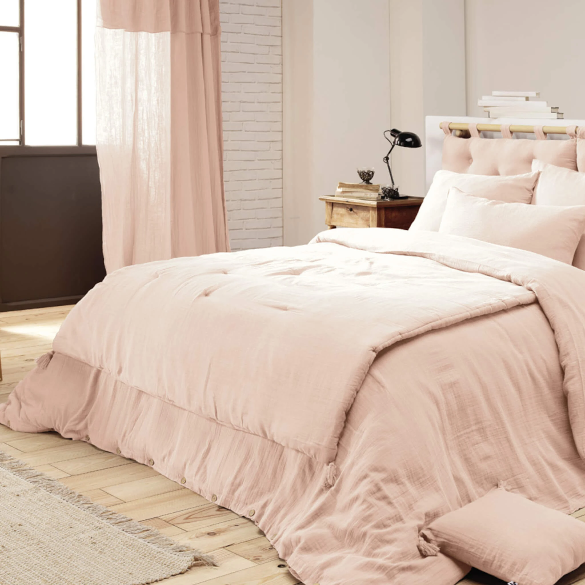 Couvre-lit Double Gaze De Coton Rose 4 Couvre-lit Double Gaze De Coton Rose – Image 2