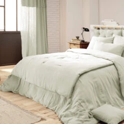 Couvre-lit Double Gaze De Coton Vert 5 Couvre-lit Double Gaze De Coton Vert -Terre de nuit boutique couvre lit vert zoom