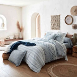 Drap Housse Diego Bleu Bonnet 30 Cm - Tradilinge -Terre de nuit boutique dh diego baltique ambiance