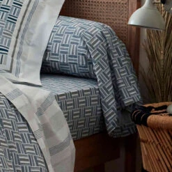 Drap Housse Diego Bleu Bonnet 30 Cm - Tradilinge -Terre de nuit boutique dh diego baltique zoom