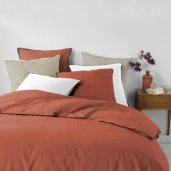 Drap Housse Coton Lavé Linette Terracotta -Terre de nuit boutique drap housse linette terracotta