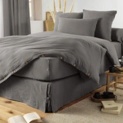 Housse De Couette Double Gaze De Coton Gris Anthracite -Terre de nuit boutique finition anthracite 3