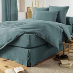Parure De Lit Double Gaze De Coton Bleu Canard 9 Parure De Lit Double Gaze De Coton Bleu Canard -Terre de nuit boutique finition bleu canard 2