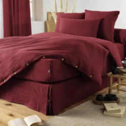 Housse De Couette Double Gaze De Coton Bordeaux 11 Housse De Couette Double Gaze De Coton Bordeaux -Terre de nuit boutique finition bordeaux 1