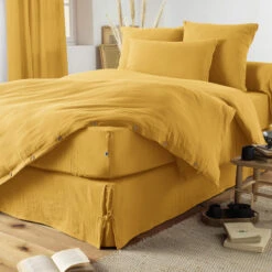 Housse De Couette Double Gaze De Coton Jaune Safran -Terre de nuit boutique finition jaune 1