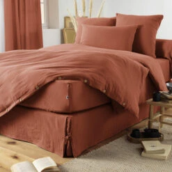 Housse De Couette Double Gaze De Coton Orange Terracotta -Terre de nuit boutique finition terracotta 3