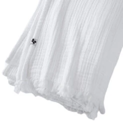 Plaid Gaze De Coton à Franges Blanc 9 Plaid Gaze De Coton à Franges Blanc -Terre de nuit boutique gaia blanc marron zoom
