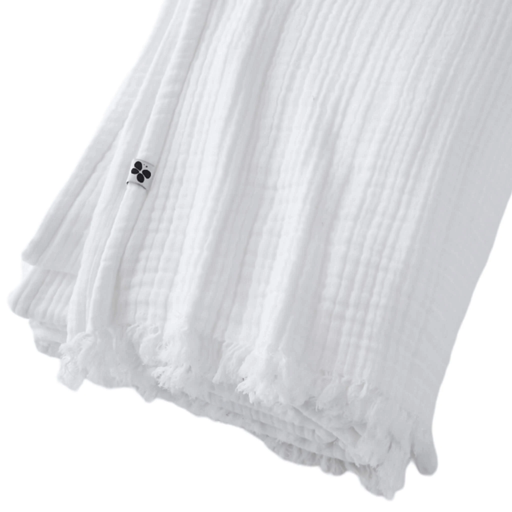 Plaid Gaze De Coton à Franges Blanc 5 Plaid Gaze De Coton à Franges Blanc – Image 3