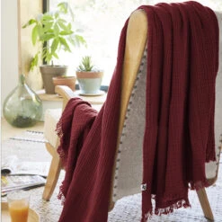 Plaid Gaze De Coton à Franges Bordeaux 10 Plaid Gaze De Coton à Franges Bordeaux -Terre de nuit boutique gaia bordeaux amb 2 plaid