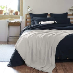 Plaid Gaze De Coton à Franges Gris