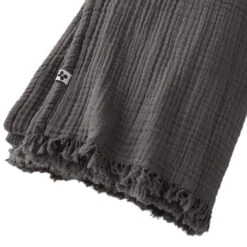 Plaid Gaze De Coton à Franges Gris Anthracite -Terre de nuit boutique gaia plaid anthracite zoom
