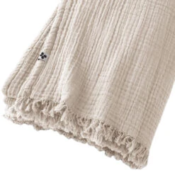 Plaid Gaze De Coton à Franges Beige -Terre de nuit boutique gaia plaid beige zoom