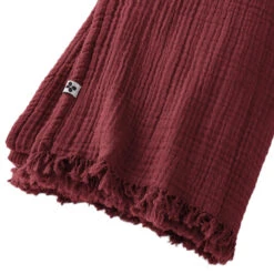 Plaid Gaze De Coton à Franges Bordeaux 9 Plaid Gaze De Coton à Franges Bordeaux -Terre de nuit boutique gaia plaid bordeaux zoom
