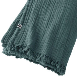 Plaid Gaze De Coton à Franges Bleu Canard -Terre de nuit boutique gaia plaid canard zoom