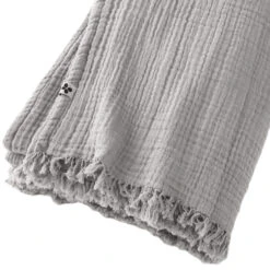 Plaid Gaze De Coton à Franges Gris 9 Plaid Gaze De Coton à Franges Gris -Terre de nuit boutique gaia plaid gris zoom