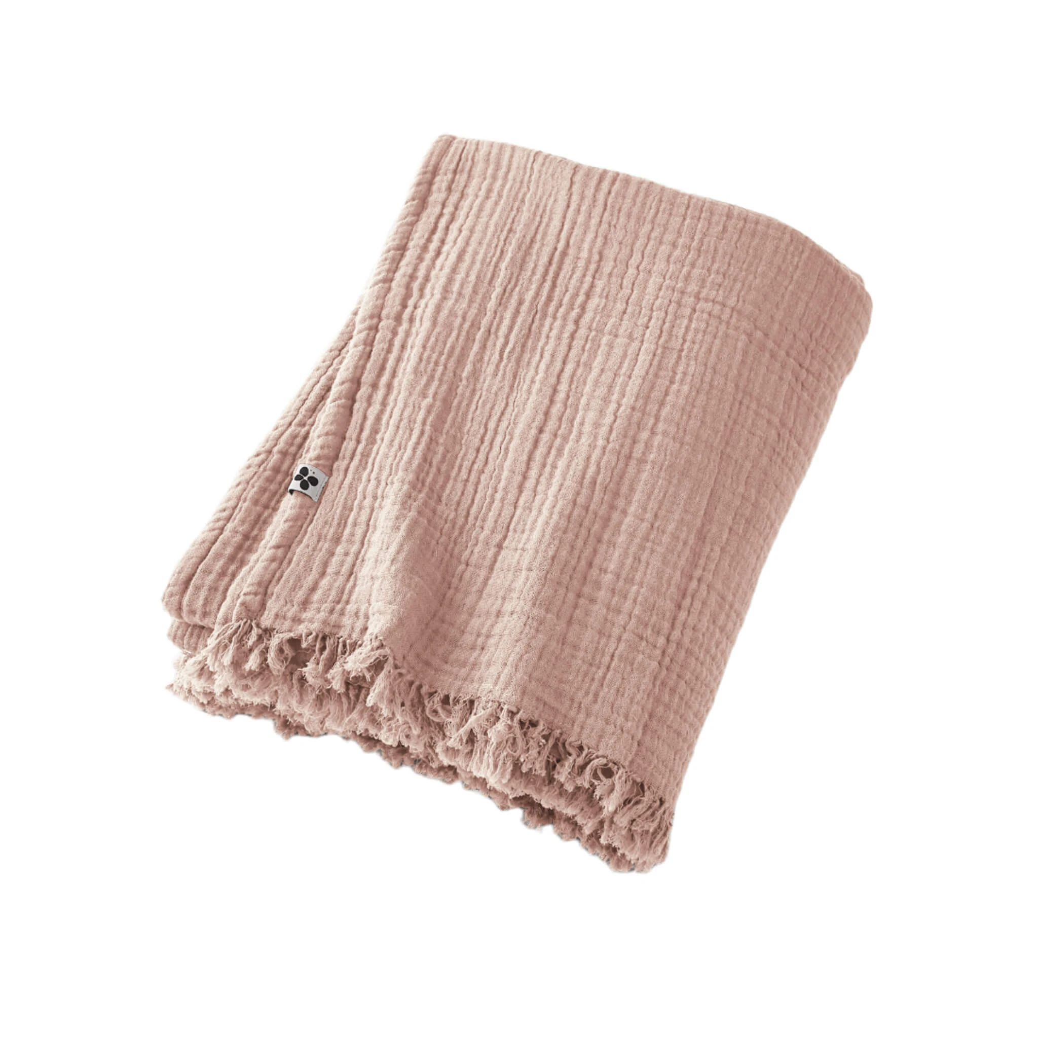 Plaid Gaze De Coton à Franges Rose 4 Plaid Gaze De Coton à Franges Rose – Image 2