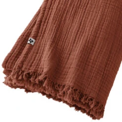 Plaid Gaze De Coton à Franges Orange Terracotta -Terre de nuit boutique gaia plaid orange zoom