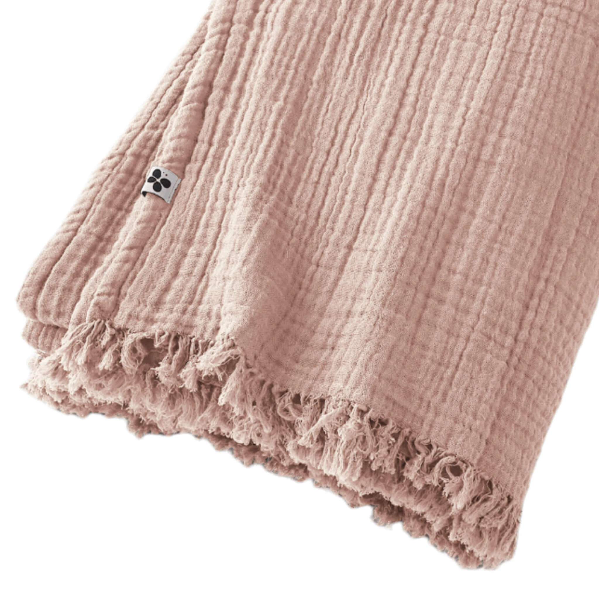 Plaid Gaze De Coton à Franges Rose 5 Plaid Gaze De Coton à Franges Rose – Image 3