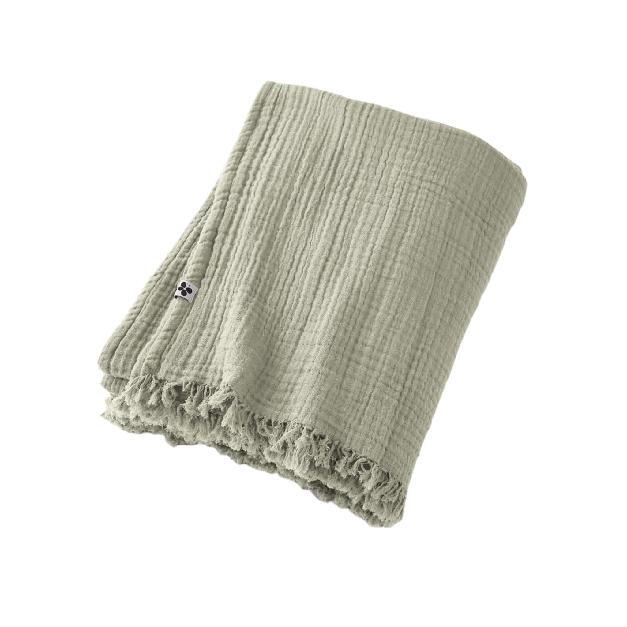 Plaid Gaze De Coton à Franges Vert D'eau 4 Plaid Gaze De Coton à Franges Vert D'eau – Image 2