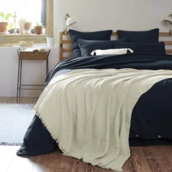 Plaid Gaze De Coton à Franges Vert D'eau