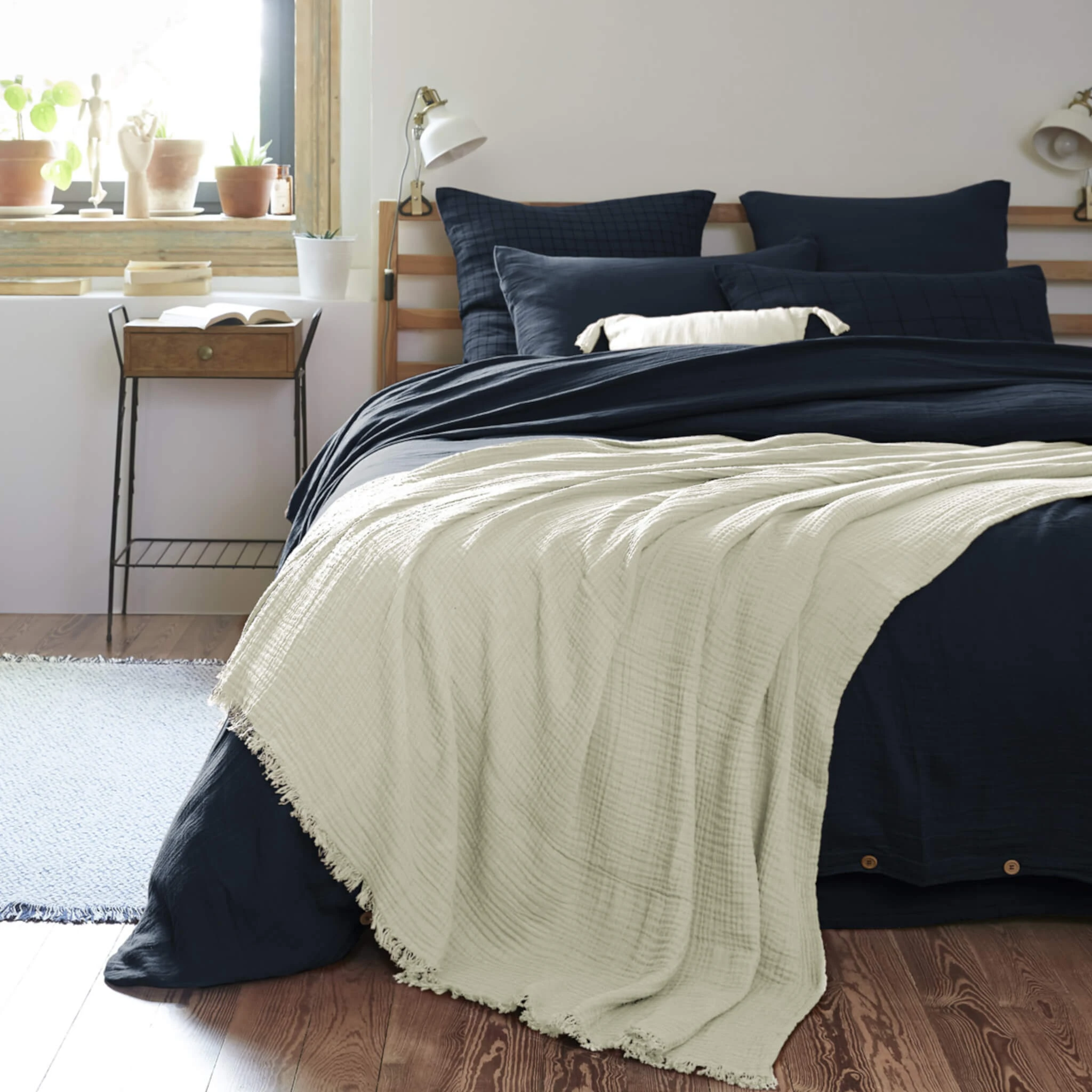 Plaid Gaze De Coton à Franges Vert D'eau 3 Plaid Gaze De Coton à Franges Vert D'eau