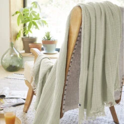 Plaid Gaze De Coton à Franges Vert D'eau 10 Plaid Gaze De Coton à Franges Vert D'eau -Terre de nuit boutique gaia vertdeau amb 2 plaid