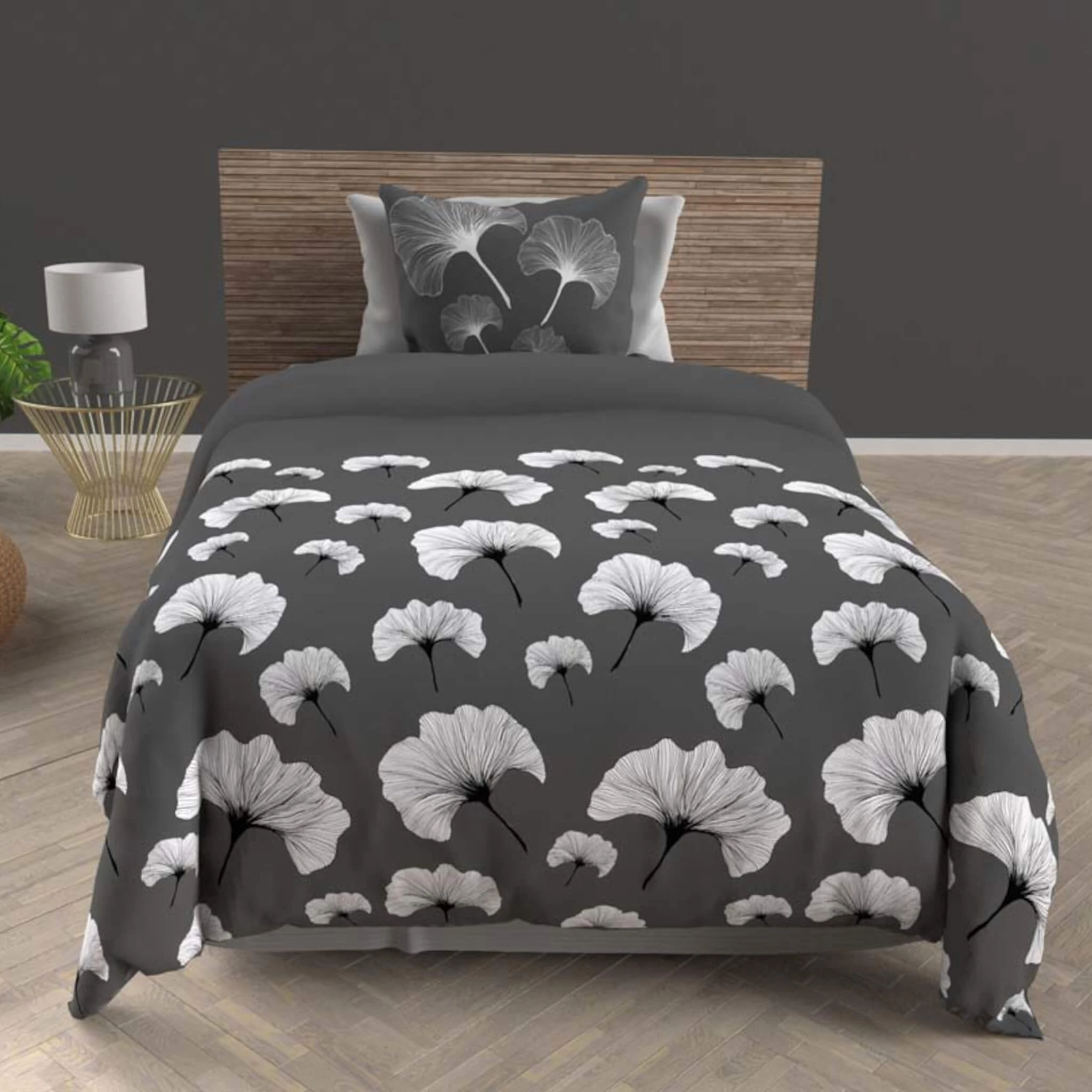 Parure De Lit Ginkgo Anthracite 4 Parure De Lit Ginkgo Anthracite – Image 2
