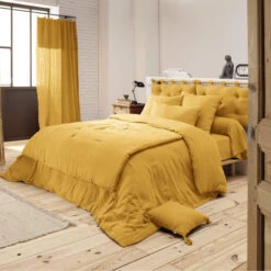 Housse De Couette Double Gaze De Coton Jaune Safran -Terre de nuit boutique jaune ambiance