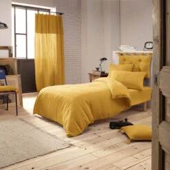 Housse De Couette Double Gaze De Coton Jaune Safran -Terre de nuit boutique jaune ambiance 1 2