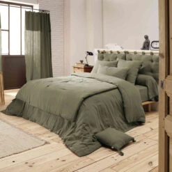 Housse De Couette Double Gaze De Coton Kaki -Terre de nuit boutique kaki ambiance