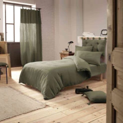 Housse De Couette Double Gaze De Coton Kaki -Terre de nuit boutique kaki ambiance 1