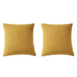 Lot De 2 Taies D'oreillers Brodées Double Gaze De Coton 24 Lot De 2 Taies D'oreillers Brodées Double Gaze De Coton -Terre de nuit boutique lot taie oreiller boho jaune fond blanc