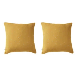 Lot De 2 Taies D'oreillers à Pois Brodés Double Gaze De Coton 33 Lot De 2 Taies D'oreillers à Pois Brodés Double Gaze De Coton -Terre de nuit boutique lot taie oreiller chic jaune fond blanc