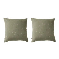 Lot De 2 Taies D'oreillers à Pois Brodés Double Gaze De Coton 34 Lot De 2 Taies D'oreillers à Pois Brodés Double Gaze De Coton -Terre de nuit boutique lot taie oreiller chic kaki fond blanc