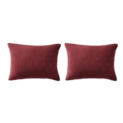 Lot De 2 Taies D'oreillers Brodées Double Gaze De Coton 40 Lot De 2 Taies D'oreillers Brodées Double Gaze De Coton -Terre de nuit boutique lot taie oreiller rectangle boho bordeaux fond blanc