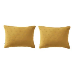 Lot De 2 Taies D'oreillers Brodées Double Gaze De Coton 32 Lot De 2 Taies D'oreillers Brodées Double Gaze De Coton -Terre de nuit boutique lot taie oreiller rectangle boho jaune fond blanc