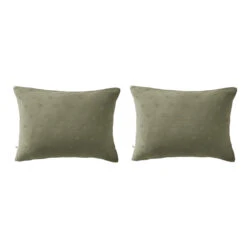 Lot De 2 Taies D'oreillers Brodées Double Gaze De Coton 33 Lot De 2 Taies D'oreillers Brodées Double Gaze De Coton -Terre de nuit boutique lot taie oreiller rectangle boho kaki fond blanc