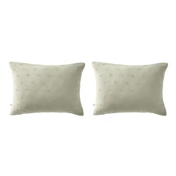 Lot De 2 Taies D'oreillers Brodées Double Gaze De Coton 38 Lot De 2 Taies D'oreillers Brodées Double Gaze De Coton -Terre de nuit boutique lot taie oreiller rectangle boho vert fond blanc