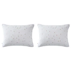 Lot De 2 Taies D'oreillers à Pois Brodés Double Gaze De Coton 26 Lot De 2 Taies D'oreillers à Pois Brodés Double Gaze De Coton -Terre de nuit boutique lot taie oreiller rectangle chic blanc fond blanc