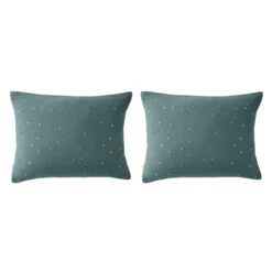 Lot De 2 Taies D'oreillers à Pois Brodés Double Gaze De Coton 37 Lot De 2 Taies D'oreillers à Pois Brodés Double Gaze De Coton -Terre de nuit boutique lot taie oreiller rectangle chic canard fond blanc