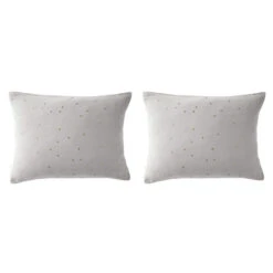 Lot De 2 Taies D'oreillers à Pois Brodés Double Gaze De Coton 38 Lot De 2 Taies D'oreillers à Pois Brodés Double Gaze De Coton -Terre de nuit boutique lot taie oreiller rectangle chic gris fond blanc