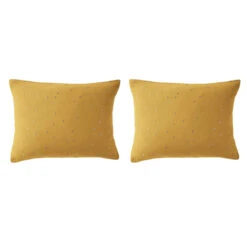 Lot De 2 Taies D'oreillers à Pois Brodés Double Gaze De Coton 39 Lot De 2 Taies D'oreillers à Pois Brodés Double Gaze De Coton -Terre de nuit boutique lot taie oreiller rectangle chic jaune fond blanc
