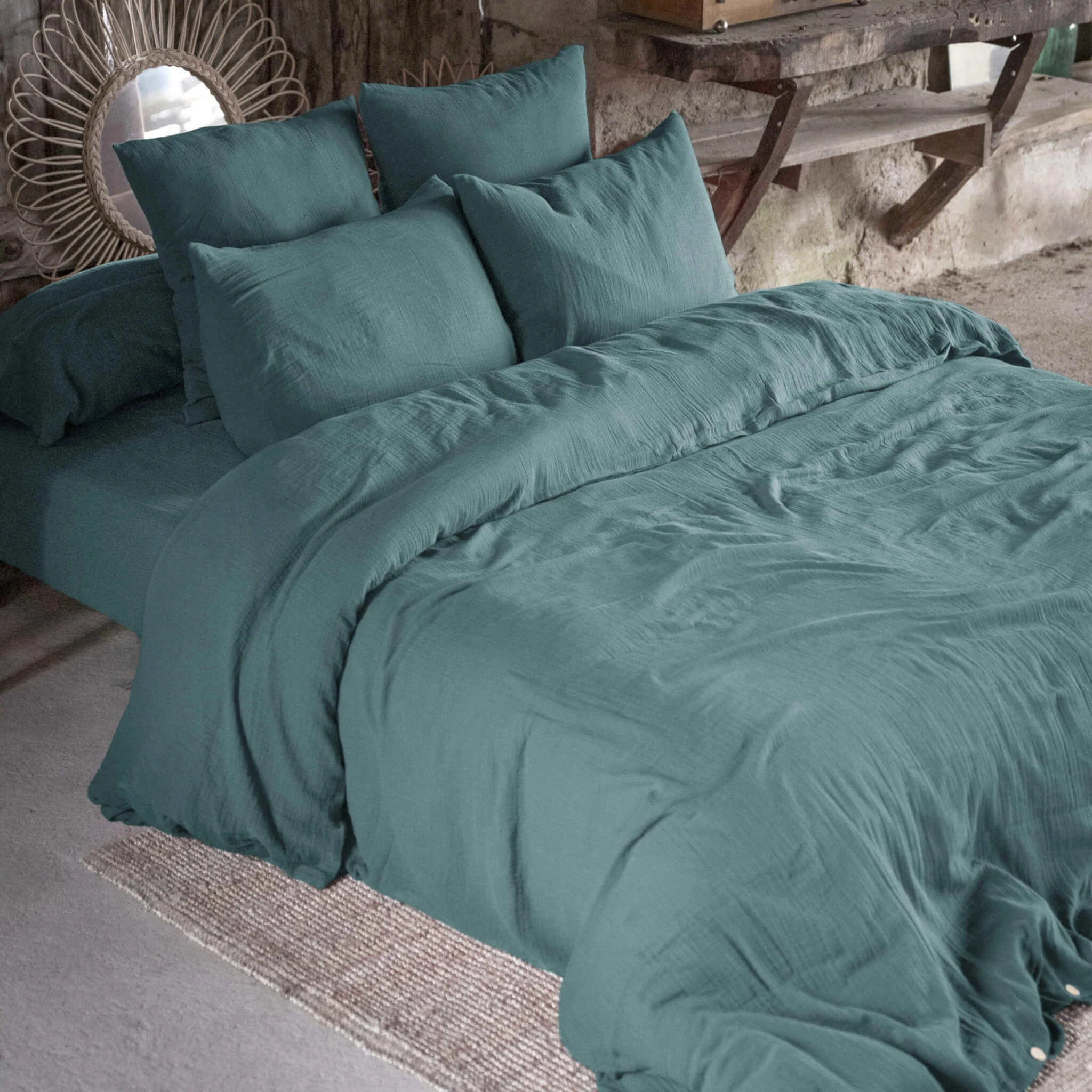 Parure De Lit Double Gaze De Coton Bleu Canard 3 Parure De Lit Double Gaze De Coton Bleu Canard