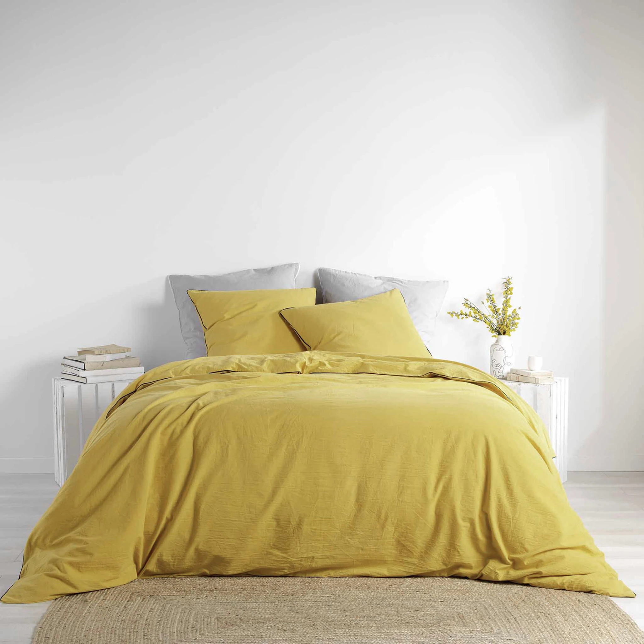 Parure De Lit Coton Lavé Linette Jaune 3 Parure De Lit Coton Lavé Linette Jaune