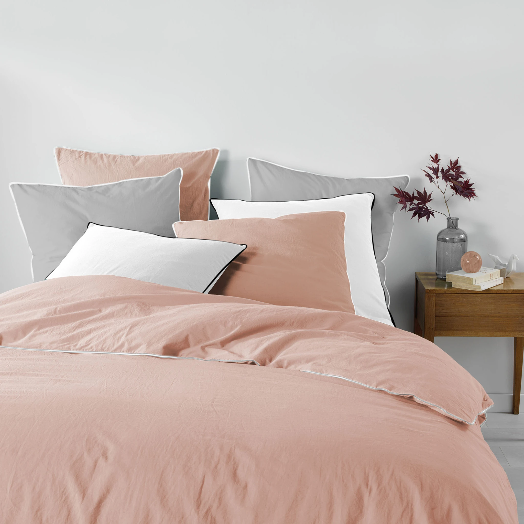 Parure De Lit Coton Lavé Linette Rose 6 Parure De Lit Coton Lavé Linette Rose – Image 4