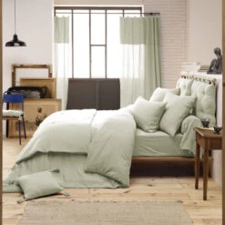 Parure De Lit Double Gaze De Coton Vert D'eau 7 Parure De Lit Double Gaze De Coton Vert D'eau -Terre de nuit boutique parure vert 2