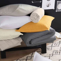 Housse De Couette Satin De Coton Moutarde - Tradilinge -Terre de nuit boutique pile 2